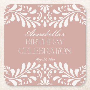 Rosa Talavera Tile Spain Fiesta Födelsedagsfest Underlägg Papper Kvadrat