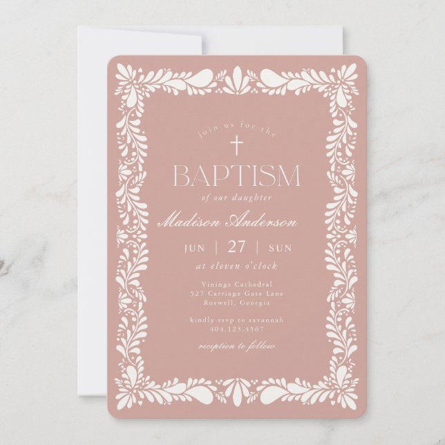Rosa Talavera Tile Spanska fiesta Baptism Inbjudningar (Framsida)