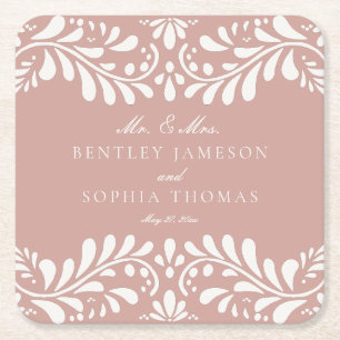 Rosa Talavera Tile Spanska Stil Fiesta Bröllop Underlägg Papper Kvadrat