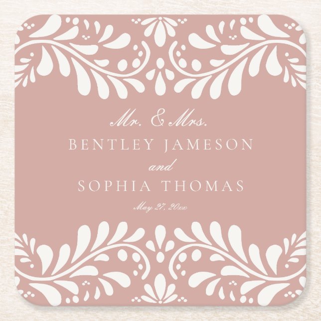 Rosa Talavera Tile Spanska Stil Fiesta Bröllop Underlägg Papper Kvadrat (Framsidan)