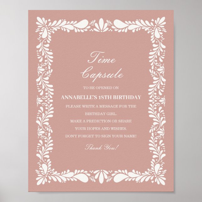 Rosa Talavera Tile Time Capsule Baby Birthday Game Poster (Framsidan)