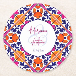 Rosa talavera vintage Mexikos bröllopsfavörer Underlägg Papper Rund