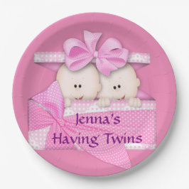 Rosa tallrikar för papper för twillingarbaby