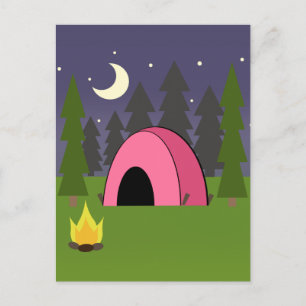 Rosa Tält Camping Födelsedagsfest Postcard Inbjuda Inbjudan Vykort