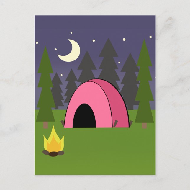 Rosa Tält Camping Födelsedagsfest Postcard Inbjuda Inbjudan Vykort (Framsida)