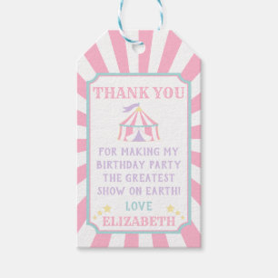 Rosa Tält Circus Carnival Birthday Favor Gift Märk Presentetikett