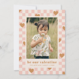 Rosa Tan Checkerboard Hearts Valentine Day Card Inbjudningar