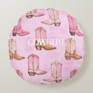 Rosa Tan Cowgirl Boots Birthday Rund Kudde
