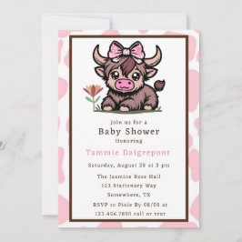 Rosa Tan Highland Cow Baby Shower Inbjudningar