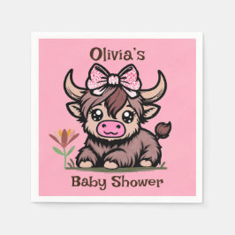 Rosa Tan Highland Cow Baby Shower Pappersservett