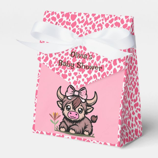 Rosa Tan Highland Cow Baby Shower Presentaskar (Framsidan Sidan)