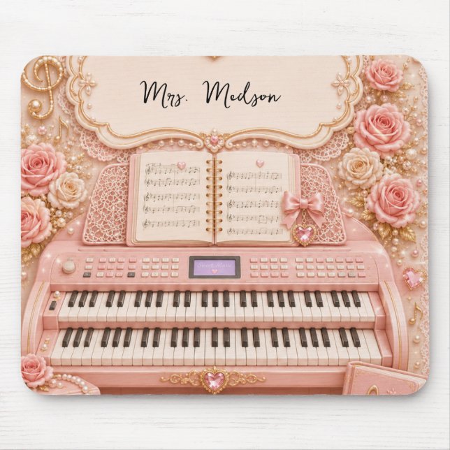 Rosa tangentbordsmusiklärarmusselpad musmatta (Framsidan)