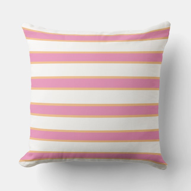 Rosa Tangerine White Modern Preppy Rand Kudde (Framsida)