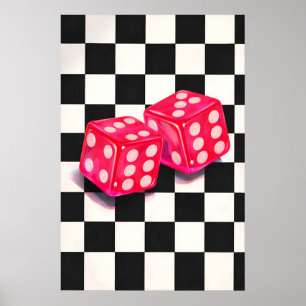 Rosa tärningaffisch, Retro Casino Väggkonst, Y2K Poster
