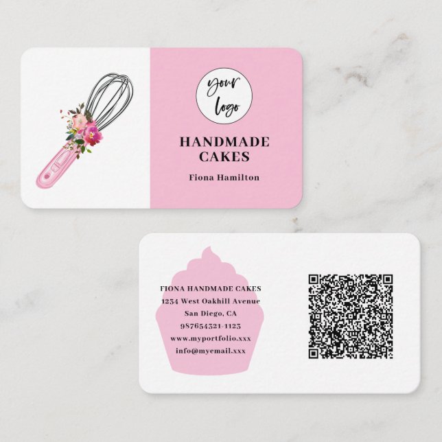 Rosa tårta konditor bageri visitkort (Fram/baksida)