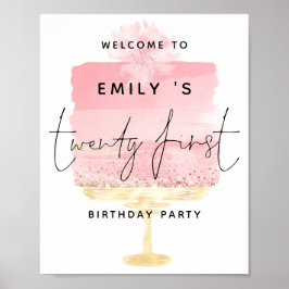 Rosa tårta manus Välkommen namn 21-årsfest Poster
