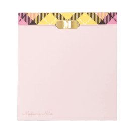 Rosa Tartan Golden Script Namn Monogram Apricot Anteckningsblock