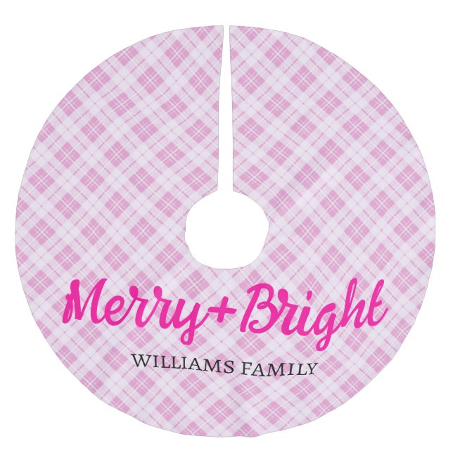 Rosa tartan jul Merry Bright Family namn Julgransmatta Borstad Polyester (Framsidan)