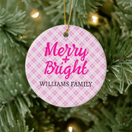 Rosa tartan jul Merry Bright Family namn Julgransprydnad Keramik