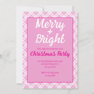 Rosa tartan jul Party helgdagar Merry Bright Inbjudningar