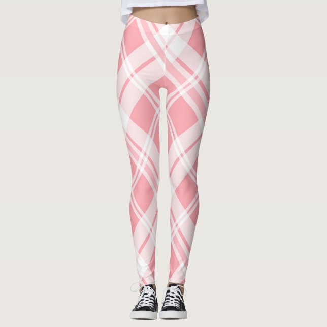 Rosa Tartan Mönster Leggings (Framsida)