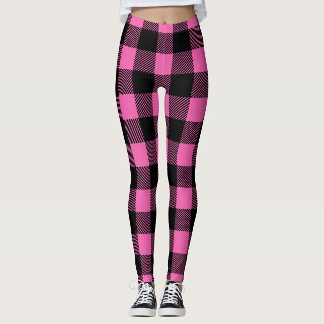 Rosa Tartan Mönster Leggings (Framsida)