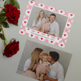 Rosa Tartan Rött Hjärta 2 foto familj valentine  Julkort