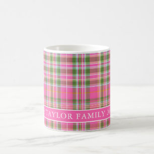 Rosa Tartan-rutig Familjenamn Kaffemugg