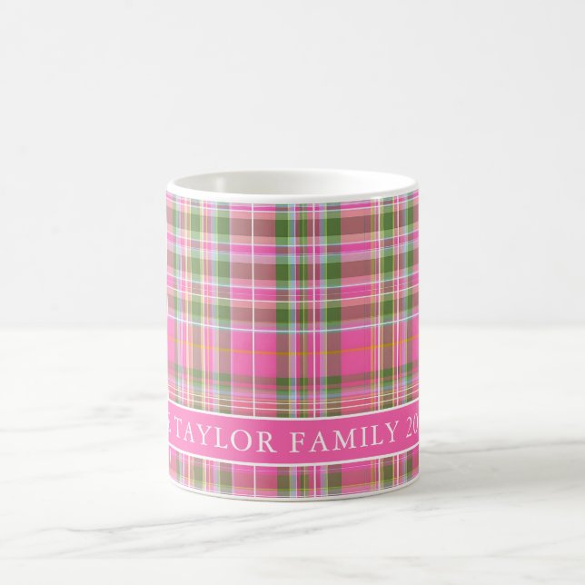 Rosa Tartan-rutig Familjenamn Kaffemugg (Center)