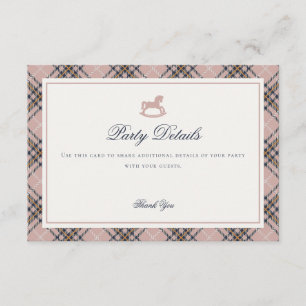 Rosa Tartan-rutig gunghäst detalj insättningskort Tilläggskort