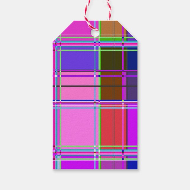 Rosa Tartan Tyg Mönsterduk Madras Presentetikett (Framsidan)