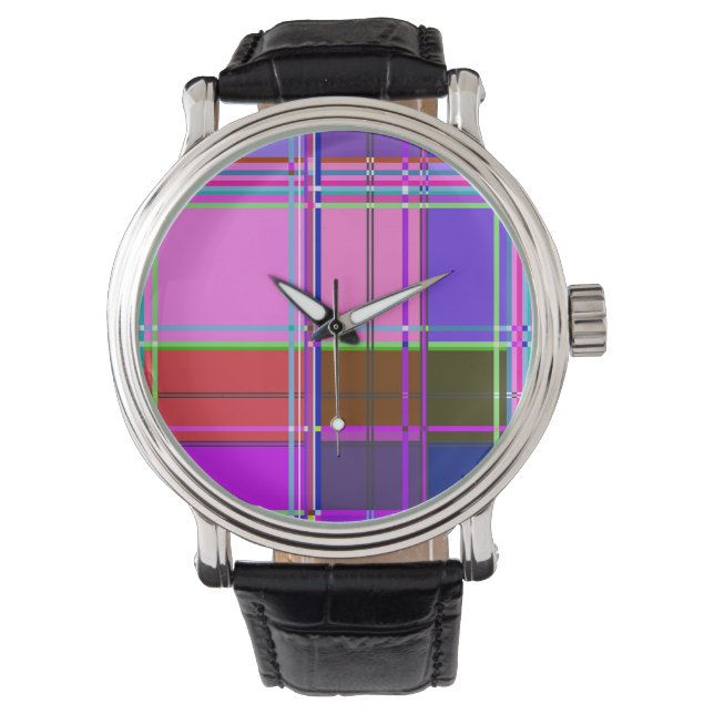 Rosa tartan tygmönsterduk Madras Armbandsur (Framsida)