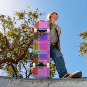 Rosa Tartan Tygmönsterduk Madras Mini Skateboard Bräda 18,5 Cm