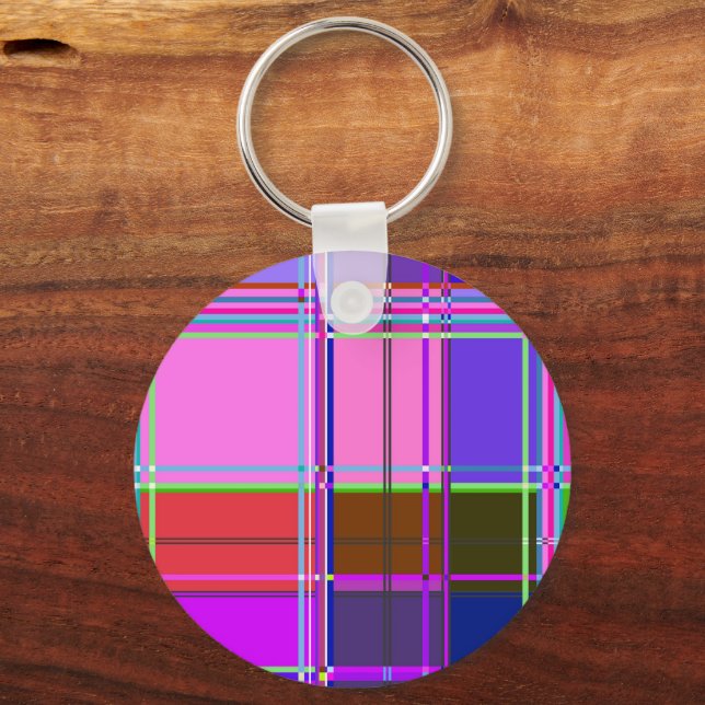Rosa tartan tygmönsterduk Madras Nyckelring (Framsida)