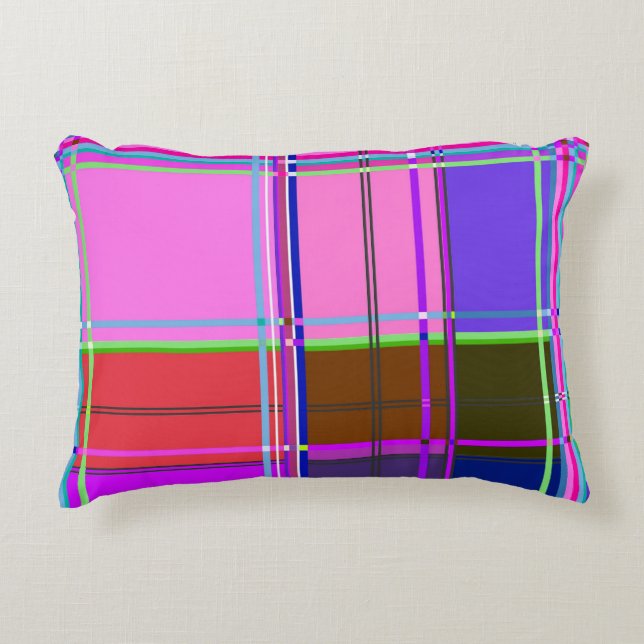 Rosa tartan tygmönsterduk Madras Prydnadskudde (Framsidan)