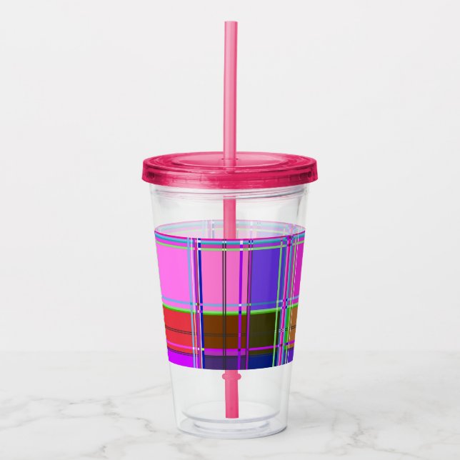 Rosa tartan tygmönsterduk Madras Take Away Mugg (Framsida)