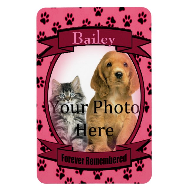 Rosa Tass avtryck Memorial för katt eller Hund Magnet (Vertikal)
