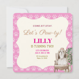 Rosa Tass Hund Födelsedagsfest inbjudan