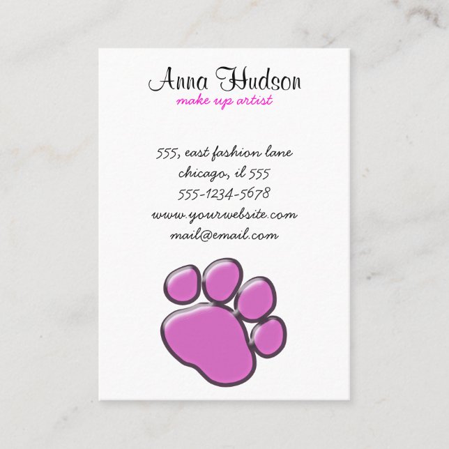 Rosa Tass, Hund Groomer, Dog Walker, Pet Shop Visitkort (Framsida)