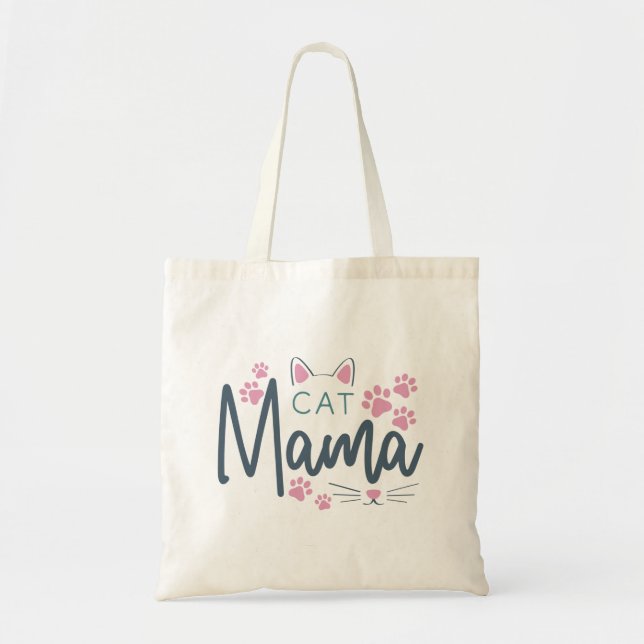 Rosa Tassar Cat Mamma Kawaii Cute Tote Bag Tygkasse (Framsidan)