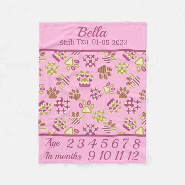 Rosa Tassar Pet Milestone Blanket Fleecefilt (Framsidan)
