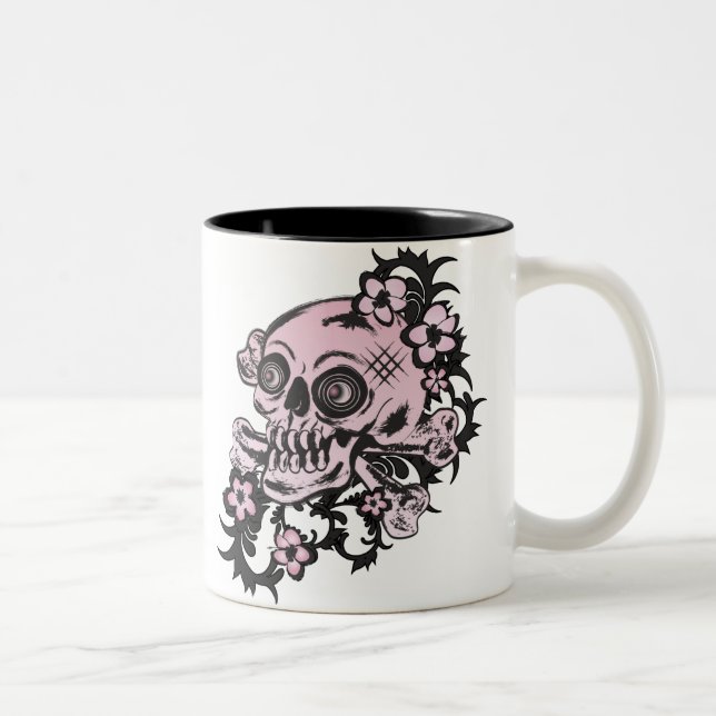 Rosa Tattoo Skull Två-Tonad Mugg (Höger)