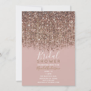 Rosa Taupe Brons Guld Glitter Glam Bröllopsdusch Inbjudningar