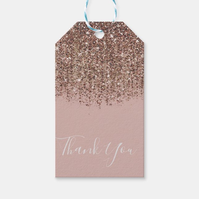 Rosa Taupe Brons Guld Glitter Glam Festgåva Presentetikett (Framsidan)