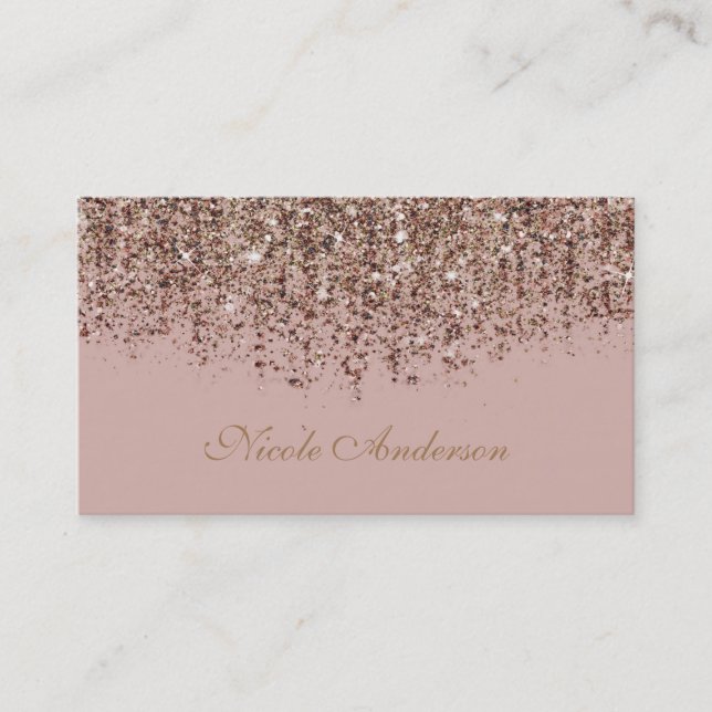 Rosa Taupe Brons Guld Glitter Glam Visitkort (Framsida)