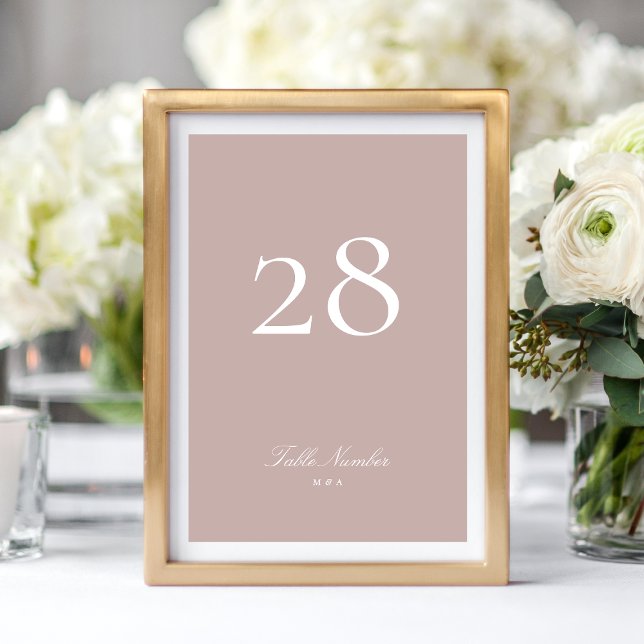 Rosa Taupe Classic Formal Calligraphy Bröllop Bordsnummer (Skapare uppladdad)