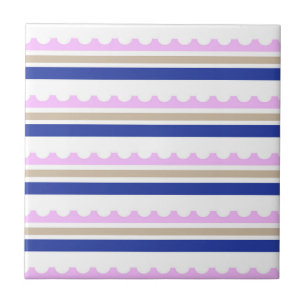 Rosa Taupe White Blue Rand Scallop Mönster print Kakelplatta
