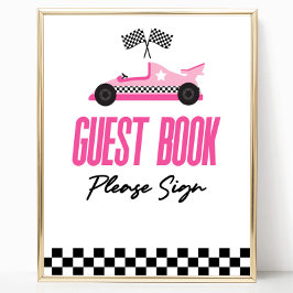 Rosa Tävling Car Racecar Guest Bok Party Poster
