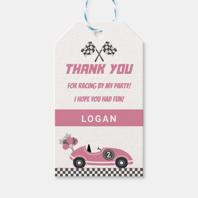 Rosa Tävling Födelsedagsfest Tack Gift Märkre Presentetikett (Framsidan)