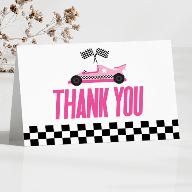 Rosa Tävling Racecar Baby Shower Tack Kort (Skapare uppladdad)
